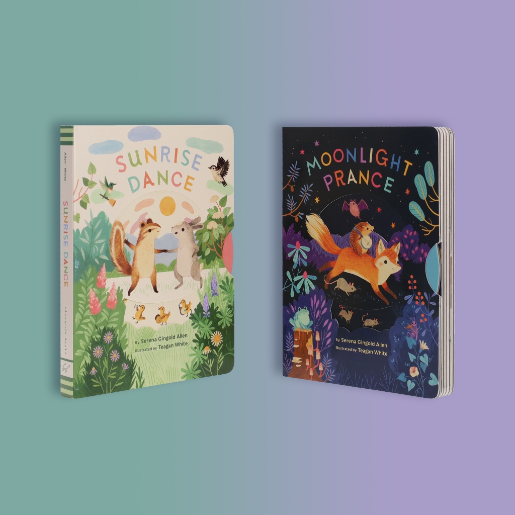 Covers for SUNRISE DANCE and MOONLIGHT PRANCE by Serena Gingold Allen, Illustrated by Teagan White, Chronicle Books, April 5, 2022